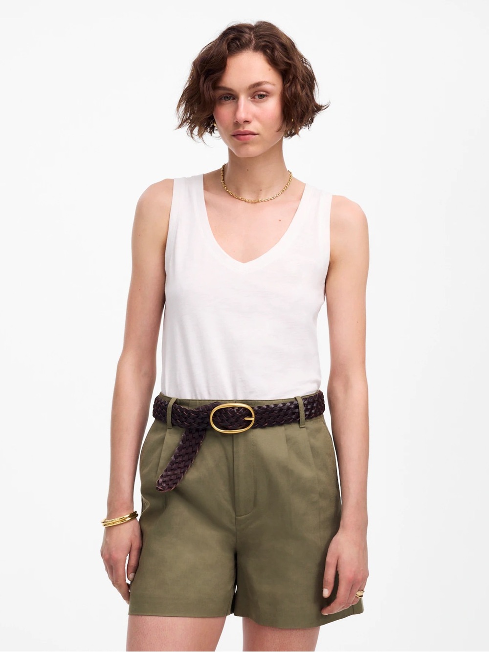 Madewell The Drapey Twill Pleated Short Pressed Sage High Waist Tencel 12 NU664